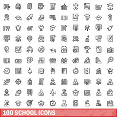 Poster - 100 school icons set. Outline illustration of 100 school icons vector set isolated on white background