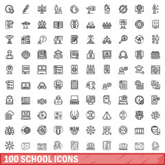 Poster - 100 school icons set. outline illustration of 100 school icons vector set isolated on white backgrou