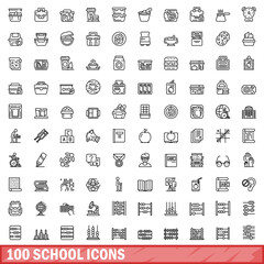 Poster - 100 school icons set. Outline illustration of 100 school icons vector set isolated on white background