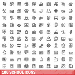 Poster - 100 school icons set. Outline illustration of 100 school icons vector set isolated on white background
