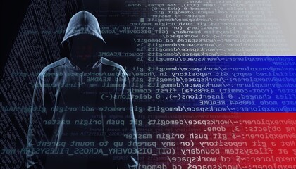 Poster - Russian killnet hacker group concept with flag background