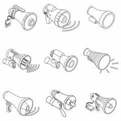 Wall Mural - Megaphone icon set. Isometric set of megaphone vector icons outline isolated on white background
