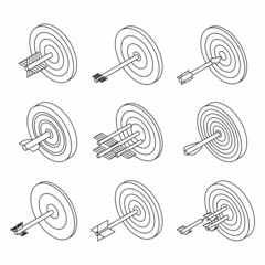 Poster - Target icon set. Isometric set of target vector icons outline isolated on white background