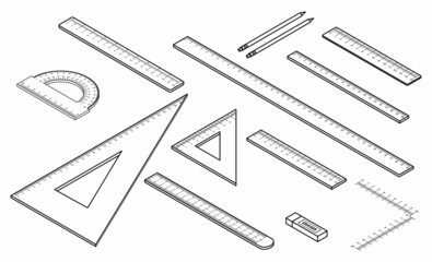 Poster - Ruler icon set. Isometric set of ruler vector icons outline isolated on white background