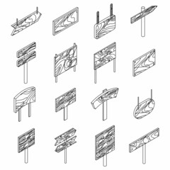 Poster - Signpost icon set. Isometric set of signpost vector icons outline isolated on white background