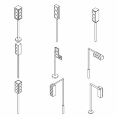 Poster - Traffic lights icon set. Isometric set of traffic lights vector icons outline isolated on white background