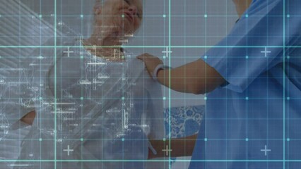 Poster - Animation of data processing over caucasian female doctor and senior patient