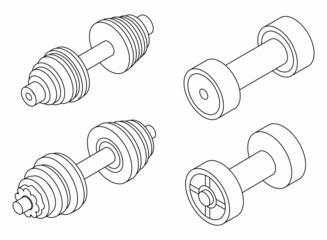 Poster - Dumbell icons set. Isometric set of dumbell vector icons outline isolated on white background