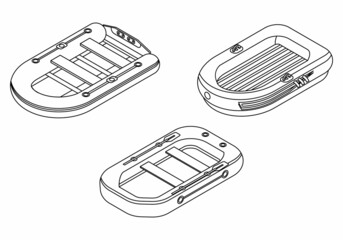 Poster - inflatable boat icons set. isometric set of inflatable boat vector icons outline isolated on white b
