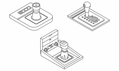 Poster - Gearbox icons set. Isometric set of gearbox vector icons outline isolated on white background