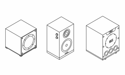 Poster - Stereo system icons set. Isometric set of stereo system vector icons outline isolated on white background