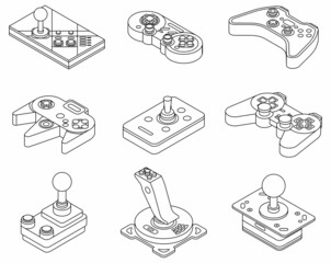 Poster - Joystick icons set. Isometric set of joystick vector icons outline isolated on white background