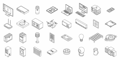 Poster - Smart home icons set. Isometric set of smart home vector icons outline isolated on white background