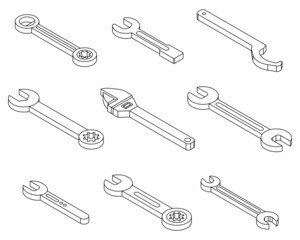 Poster - Wrench icons set. Isometric set of wrench vector icons outline isolated on white background