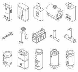 Poster - Boiler icons set. Isometric set of boiler vector icons outline isolated on white background