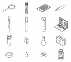 Wall Mural - Blood test icons set. Isometric set of blood test vector icons outline isolated on white background