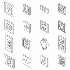 Poster - Power socket icons set. Isometric set of power socket vector icons outline isolated on white background