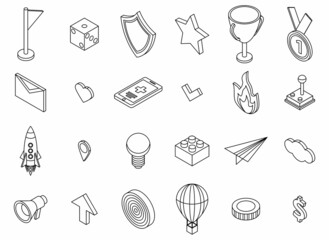 Poster - gamification icons set. isometric set of gamification vector icons outline isolated on white backgro