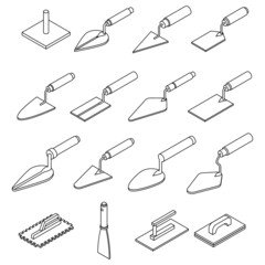 Poster - Trowel icons set. Isometric set of trowel vector icons outline isolated on white background