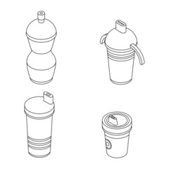 Poster - Sippy cup icons set. Isometric set of sippy cup vector icons outline isolated on white background