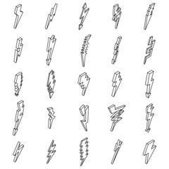 Poster - lightning bolt icons set. isometric set of lightning bolt vector icons outline isolated on white bac