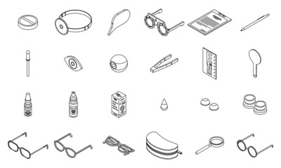 Poster - optician icons set. isometric set of optician vector icons outline isolated on white background