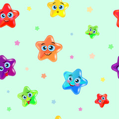 Wall Mural - Cute smiling stars pattern. Vector background for baby and kids design.