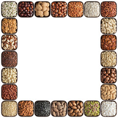 Wall Mural - various nuts and seeds isolated on white background. mix organic food