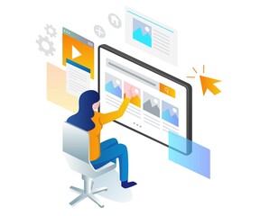 Aufkleber - Woman chooses image in search for seo optimization