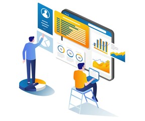 Leinwandbilder - High-tech digital transformation data analysis monitoring team