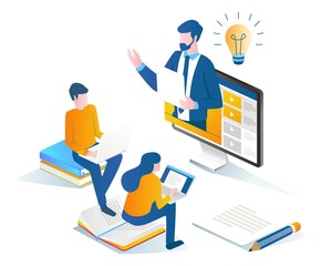 Poster - A pair of students studying with a computer video tutorial
