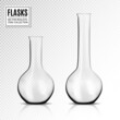 Laboratory glass flask or beaker 3d vector design of chemical lab glassware equipment. Realistic empty flask of chemistry science experiments, biology or medicine tests, pharmacology research