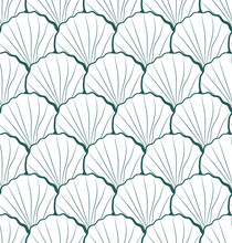 Seamless Pattern Of Seashell In Blue Color Line Art Vector