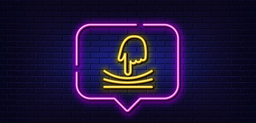 Neon light speech bubble. Elastic line icon. Resilience material sign. Neon light background. Elastic glow line. Brick wall banner. Vector