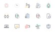 © blankstock - Analytical chat, Air conditioning and Group line icons for website, printing. Collection of Time, Wallet, Conversation messages icons. Video conference, Smartphone protection. Vector