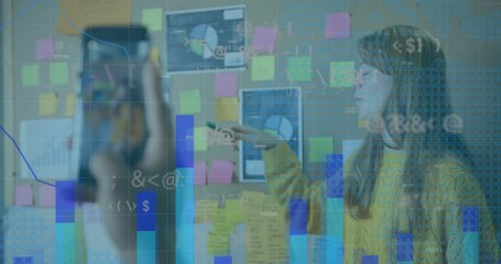Poster - Animation of financial data processing over diverse business people in office