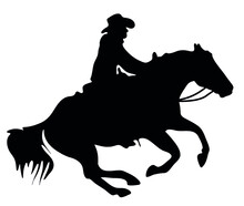 Black And White Vector Flat Illustration: Western Horse And Rider Silhouette