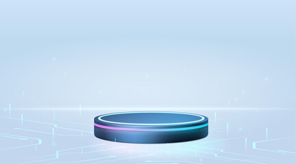 Wall Mural - Futuristic cyber stage with 3d neon podium glowing for Product display presentation in pastel colors background.