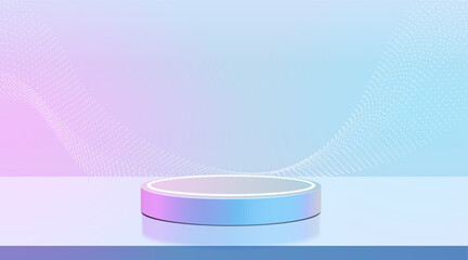 Wall Mural - Futuristic cyber stage with 3d neon podium glowing for Product display presentation in pastel colors background.