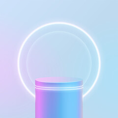 Wall Mural - futuristic cyber stage with 3d neon podium glowing for product display presentation in pastel colors