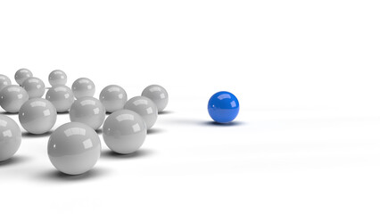 Leadership concept, blue ball leader white leading 3D rendering.