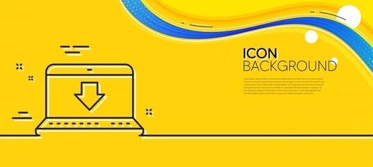 Aufkleber - Download line icon. Abstract yellow background. Internet Downloading with Laptop sign. Load file symbol. Minimal internet downloading line icon. Wave banner concept. Vector