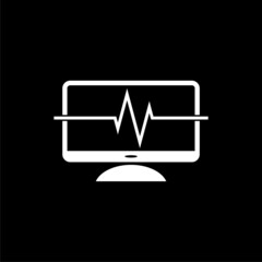 Poster - Computer monitor with cardiogram logo isolated on dark background