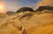 canvas print picture Panorama of sand dunes Sahara Desert at sunset