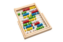 School Abacus With Colorful Beads Isolated, White Background. Calculate Count, Children Math Class