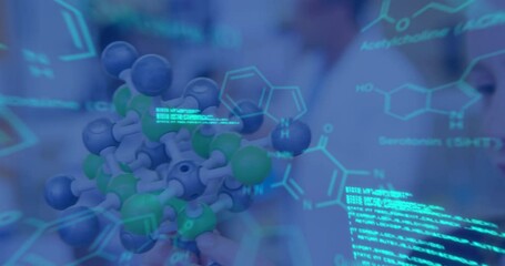 Poster - Animation of data processing and chemical formula over diverse schoolchildren and teacher