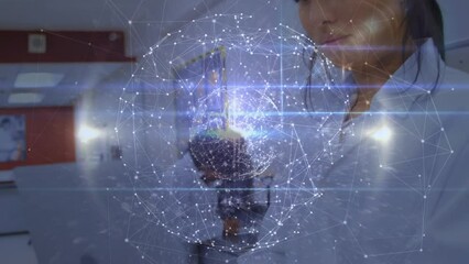 Poster - Animation of network of connections over biracial female scientist in lab