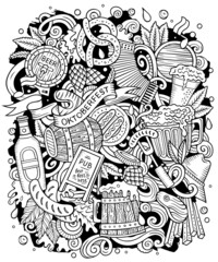 Wall Mural - Cartoon raster doodles Beer fest illustration. Oktoberfest funny picture