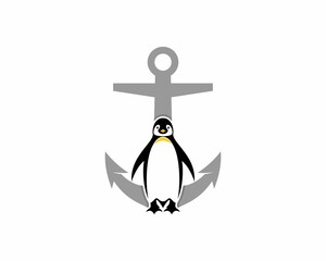 Canvas Print - Penguin with anchor behind illustration