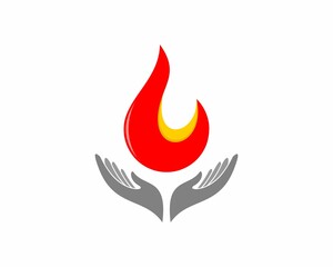 Wall Mural - Hand care with fire flame on top logo